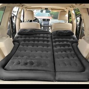 Double Inflatable Air Mattress with Built-In Headrests - Black